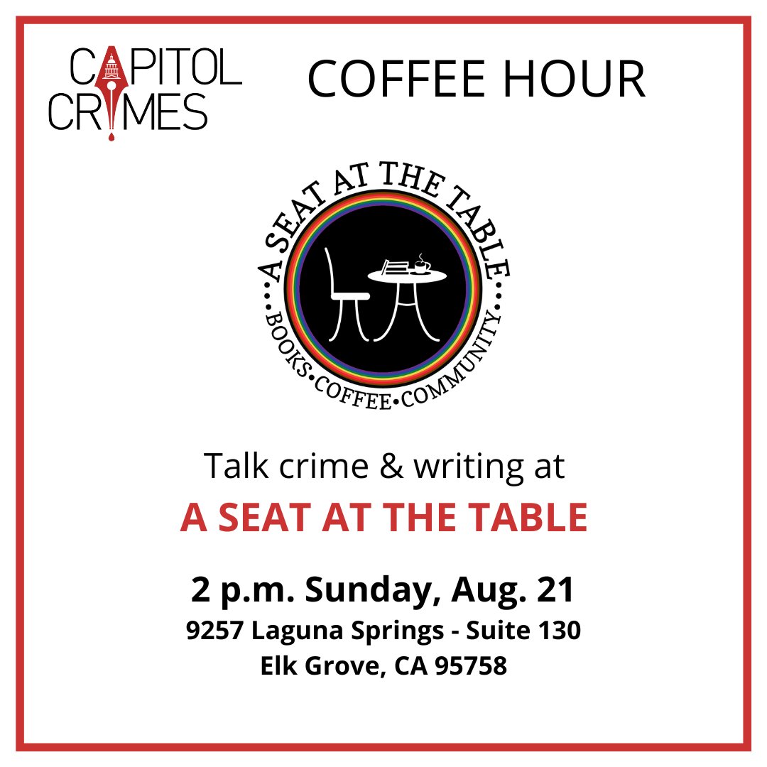 CapitolCrimes's tweet image. Don't miss our in person Coffee Hour w/crime writers hosted by @SarahBresniker &amp;amp; @jenniferkmorita at @seat_books in Elk Grove. Bonus: Cafe w/desserts by @kalanikakes! RSVP capitolcrimes.org
#writingcommunity #writinggroups #independentbookstore #shoplocal