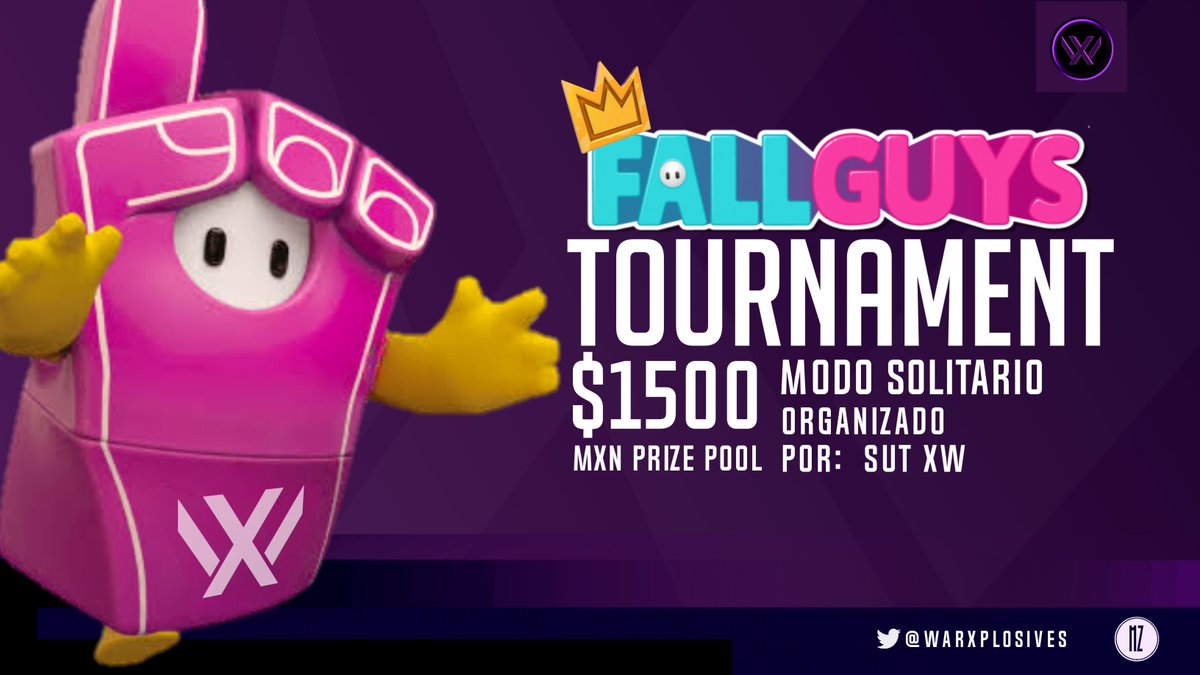 🥳TORNEO FALL GUYS $1,500 PESOS EN PREMIOS

Serán 8 partidas , la primera con premio de 100 pesos al ganador de la partida y de la segunda a la octava 200 pesos al ganador de cada partida.

Requisitos:
✅Seguir a  <a href="/warXplosives/">The war Xplosives</a> 
✅Seguirme a mi
✅RT y Etiquetar dos amigos