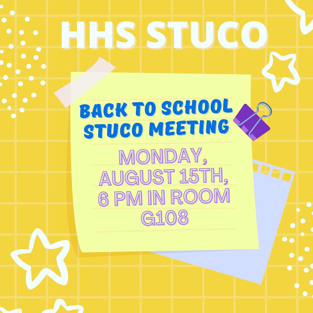 Join us Monday the 15th in room G108, for a back to school STUCO meeting!! Hope to you see you there :)