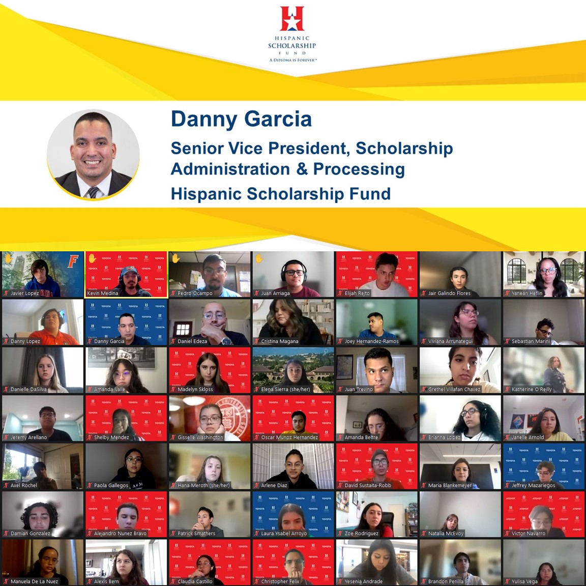 HSFNews's tweet photo. In today's session, #STEM22 Scholars learned directly from Danny Garcia, Senior Vice President, Scholarship
Administration & Processing, Hispanic Scholarship Fund, about key principles and practices for Well Being. https://t.co/SUiVtEW1tw