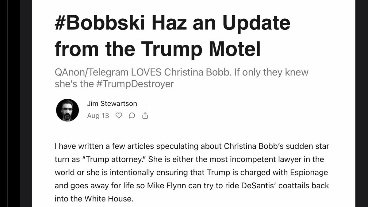 actnowforward's tweet photo. Jim Stewartson points out that Qanon/Telegram LOVES Christina Bobb, who is likely working for Michael Flynn. They don’t know #Bobbski is the #TrumpDestroyer. #Bobbski #ArrestMikeFlynn https://t.co/d4g7A6IhJg https://t.co/PDwh5MQ3OP