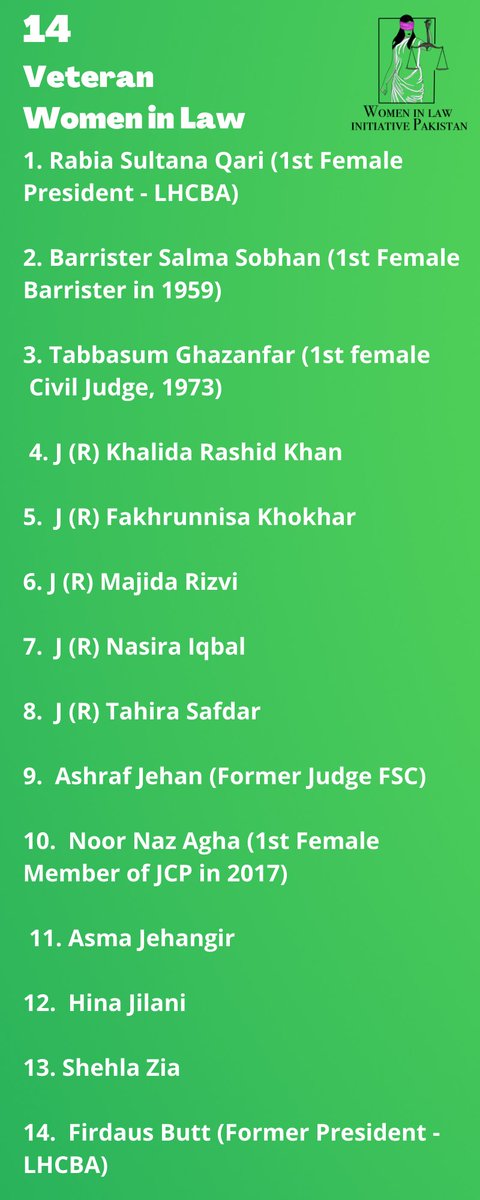 WomenInLawPk's tweet photo. In no particular order of preference, here is a non-exhaustive list of 14 veteran women in law. We honour and remember them for paving the way for us to follow. 

#PakistanAt75 
#WomenInLaw https://t.co/1Zec33HbQM