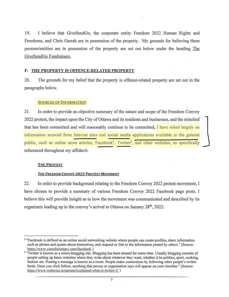 LionAdvocacy's tweet photo. In Feb 2022 the Crown seized, by ex-parte application, $10M in funds it believed would be used to facilitate the indictable offence of “mischief” in Ottawa.
The evidence?
A police officer’s affidavit.
His evidence?
The Internet, of course.
The Crown’s very own Officer Google. https://t.co/hIwZKIVZ2U
