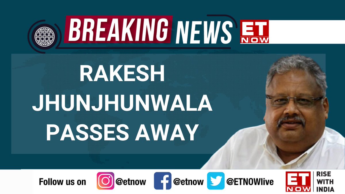 ETNOWlive's tweet photo. Ace investor #RakeshJhunjhunwala passes away at 62

#RIPRakeshJhunjhunwala https://t.co/KI6ynie8BQ