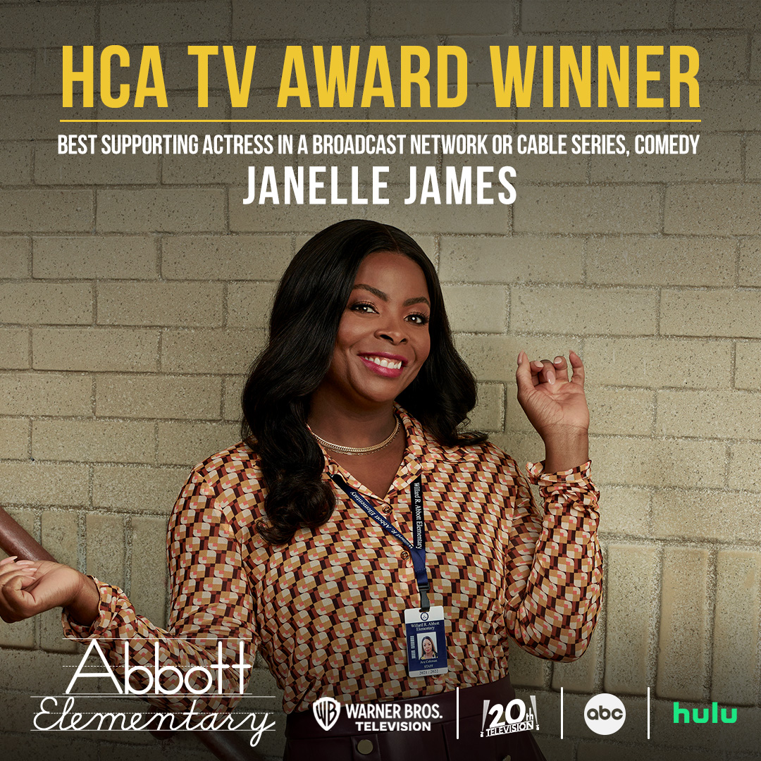 AbbottElemABC's tweet photo. Congratulations to @janellejcomedy for her #HCATVAwards win for Best Supporting Actress in a Broadcast Network or Cable Series, Comedy for #AbbottElementary! 🍾 https://t.co/wFQ0ZB3vnK
