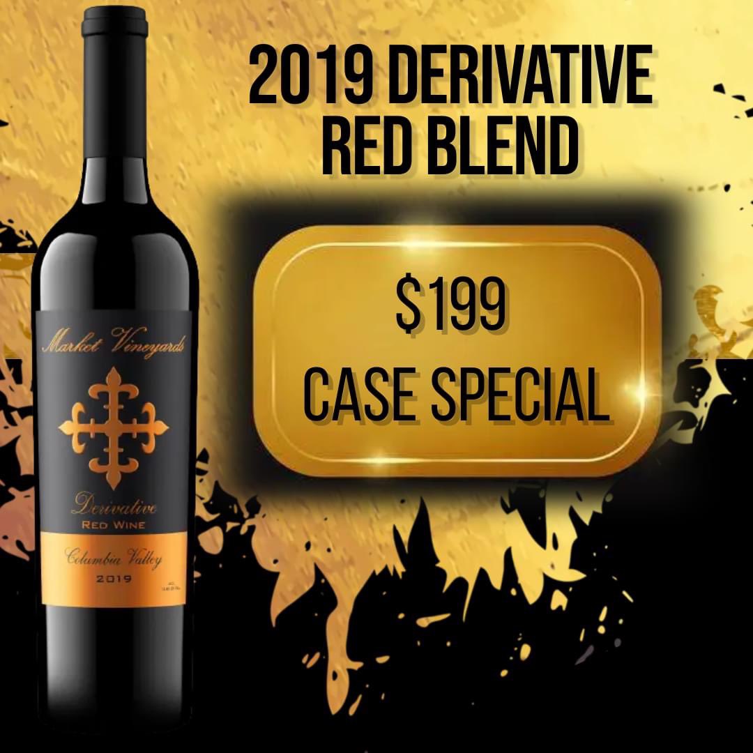 Tomorrow (Sun, 8/14) is the last day of our Derivative Event! Stop by our Tasting Rooms to take advantage of our 2019 Derivative Red Blend Case Special ($199). 🍷

Cabernet Sauvignon 86%
Merlot 9%
Malbec 5%

#marketvineyards #redblend #wawine