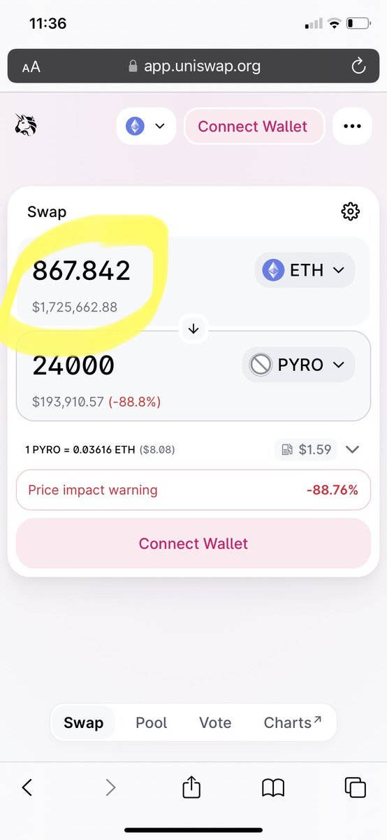 Brownone_eth's tweet photo. @ey_pablo Patience and $PYRO. $PYRO Supply continues to burn off the blockchain. Ever reducing supply. The price to buy $PYRO tomorrow will cost more than it cost to buy the same amount of $PYRO today. This is the beauty of the contract. See how much a max bag of $PYRO costs now. 👇👇 https://t.co/WS2UF2m7h7