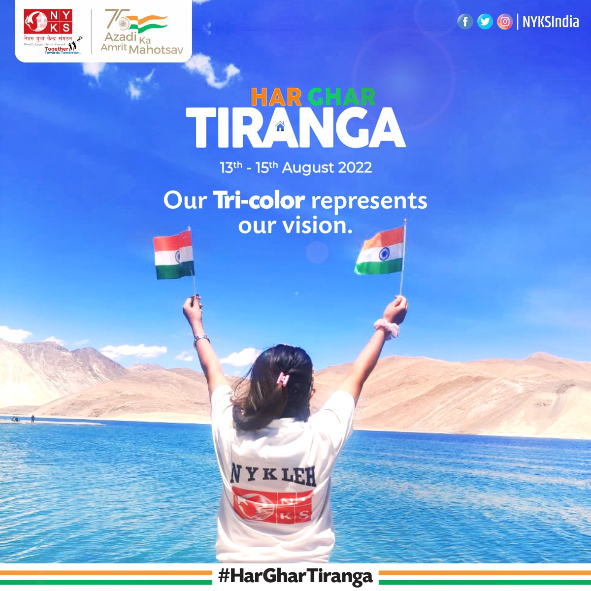 MYBharatHQ's tweet photo. Our Tri-color represents our vision.

#HarGharTiranga #Leh #JaiHind #Tricolor https://t.co/7f008359TS