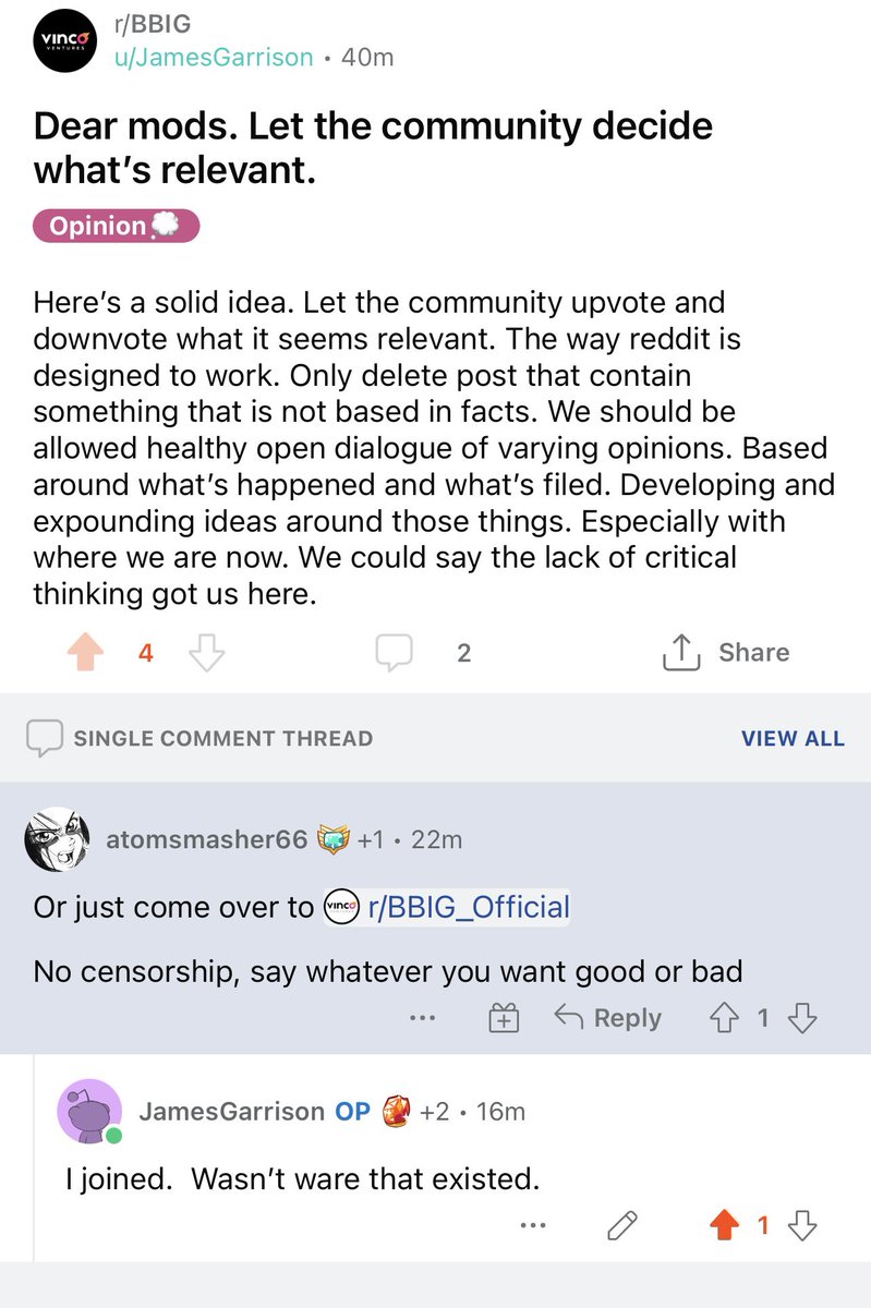 JamesGarrisonx's tweet photo. Reddits r/BIGG banned me for this. $BIGG needs open dialogue. Not this ban happy tone deaf silence. We need to be up in arms and as loud as possible. So retail canโt be ignored. #TEAMBIGG #TEAMTRITH itโs the only way forward for Vinco https://t.co/2ecpNFMfab