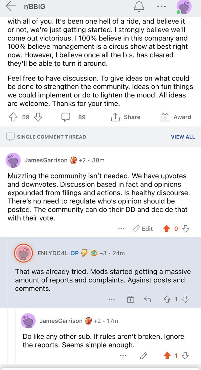 JamesGarrisonx's tweet photo. Reddits r/BIGG banned me for this. $BIGG needs open dialogue. Not this ban happy tone deaf silence. We need to be up in arms and as loud as possible. So retail canโt be ignored. #TEAMBIGG #TEAMTRITH itโs the only way forward for Vinco https://t.co/2ecpNFMfab