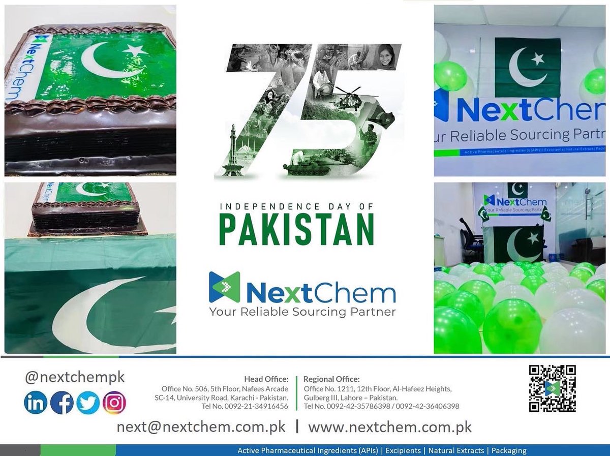 nextchempk's tweet photo. 75th #IndependenceDay celebrations. 🇵🇰 Zindabad

#NextChem
#YourReliableSourcingPartner

#Pakistan #PakistanAt75 #PakistanIndependenceDay #Pakistani #75thYearOfIndependence #Celebration #Celebrations #Karachi #Lahore #Islamabad #Peshawar #Punjab #Sindh #KPK #Balochistan #Quetta https://t.co/QFhVScBbHJ