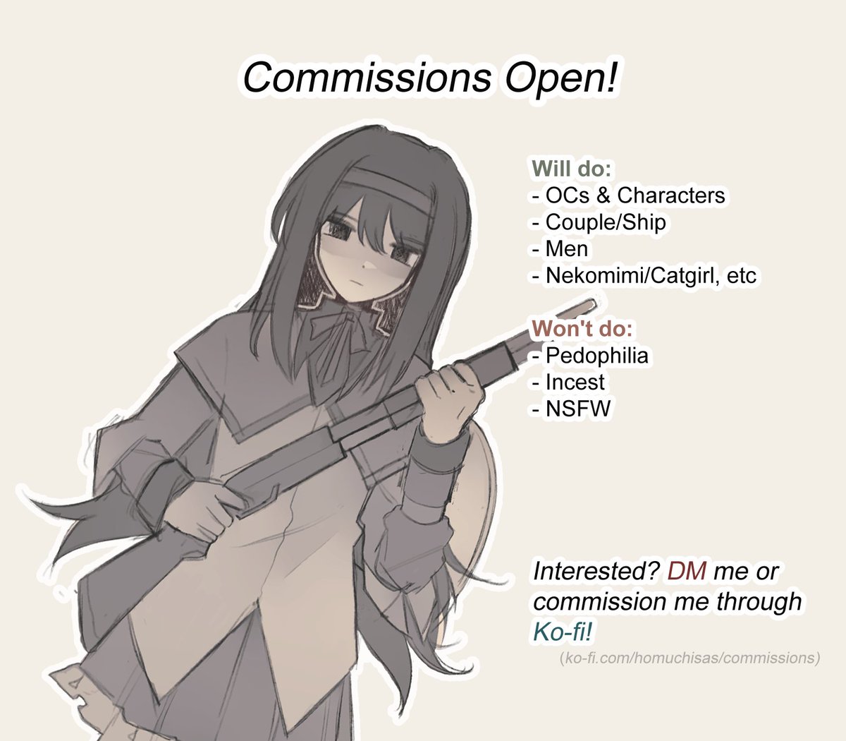 💢COMMISSIONS OPEN!💢

DM or commission through Ko-fi!
(5 SLOTS) 

DM commissions are paypal only!
Ko-fi: https://t.co/y5wu86mn01

LIKES + RTS APPRECIATED! 