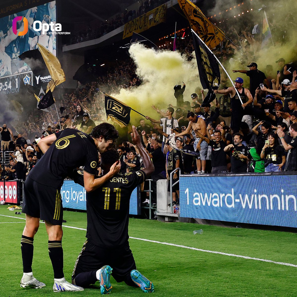OptaJack's tweet photo. 38 - @LAFC has scored in 38 consecutive home regular season matches, the second longest home scoring streak in @MLS history (D.C. United - 64 straight - 1996-99). Reliable. https://t.co/HXqDHTa6JY