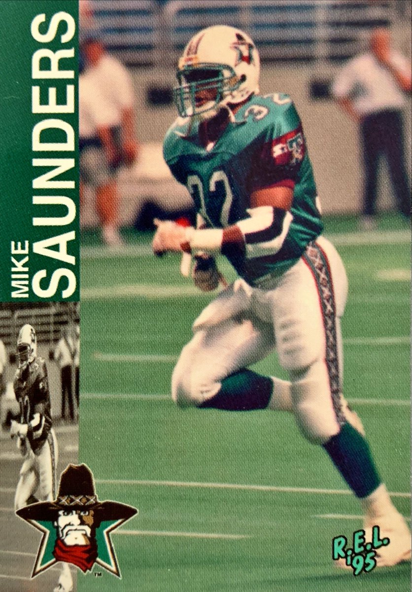CFLUSACards's tweet photo. Saunders signed with the Texans as a free agent prior to the 1995 season opener. The @sskroughriders top RB for 2 seasons was a 1,000-yard rusher in 1994.

Mike Saunders #SanAntonioTexans - 1995 R.E.L. #CFL #187

#CFLUSACards #TradingCards #Football https://t.co/uT88xzTnZI
