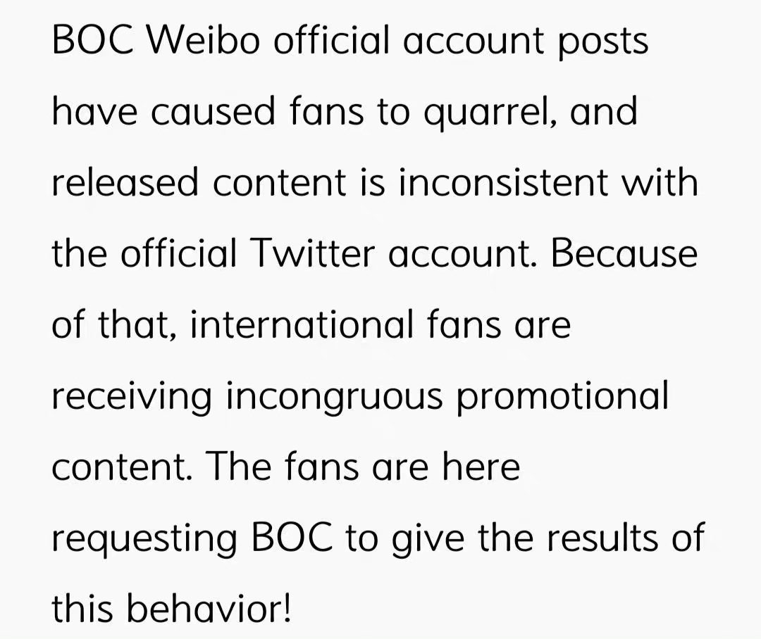 wenj_J's tweet photo. BOC's existing official account management and operators can't maintain a neutral attitude, and they don't publish consistent content on various social media, which conveys incorrect information to international fans.@beoncloud_th 
#BOCMktgTeam https://t.co/a9cPZERT30