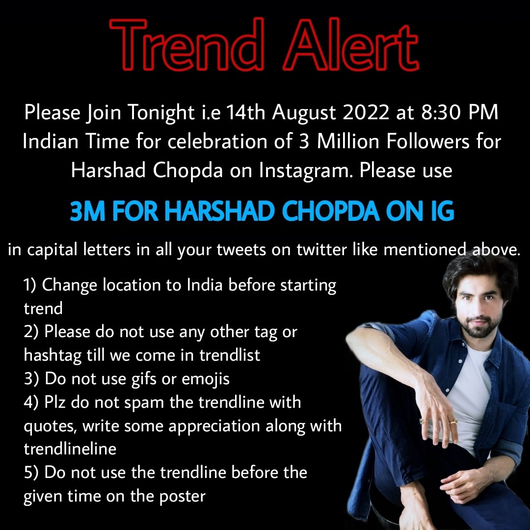 BepannaahNo1Fan's tweet photo. TREND ALERT📣📣📣

Since a huge amount of ppl have posted lets do it guys. Plz do not use trendline before the given time i.e 8:30 PM Indian Time. Read the trendline &amp; all don'ts on the poster for trend carefully. Spread the msg &amp; lets do it 😎 #HarshadChopda #YRKKH #Bepannaah https://t.co/YoFG5zrTG0