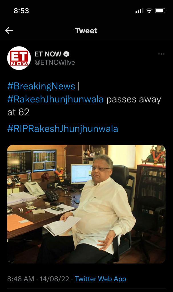 npal20's tweet photo. u hv given the courage to lakhs of people in India to dream big from equity...gave them financial freedom...salute
.....RIP Sir 🙏.... https://t.co/hI0vilFW0i
