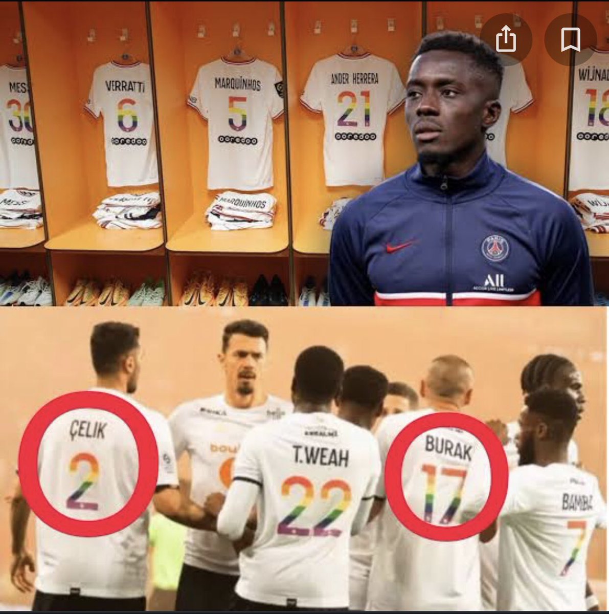 Fransız takımı Müslüman oyuncusu Idrissa Gueye,
LGBT temalı özel formayı giymeyi reddettiği için maça çıkmadı.
Lille'de forma giyen Bizim milli takım oyuncular Burak Yılmaz ve Zeki Çelik #LGBT formaları ile sahadaydı.
#İslam-i duruş #Müslümanım demekle olmuyor
İmanlı yürek lazım.