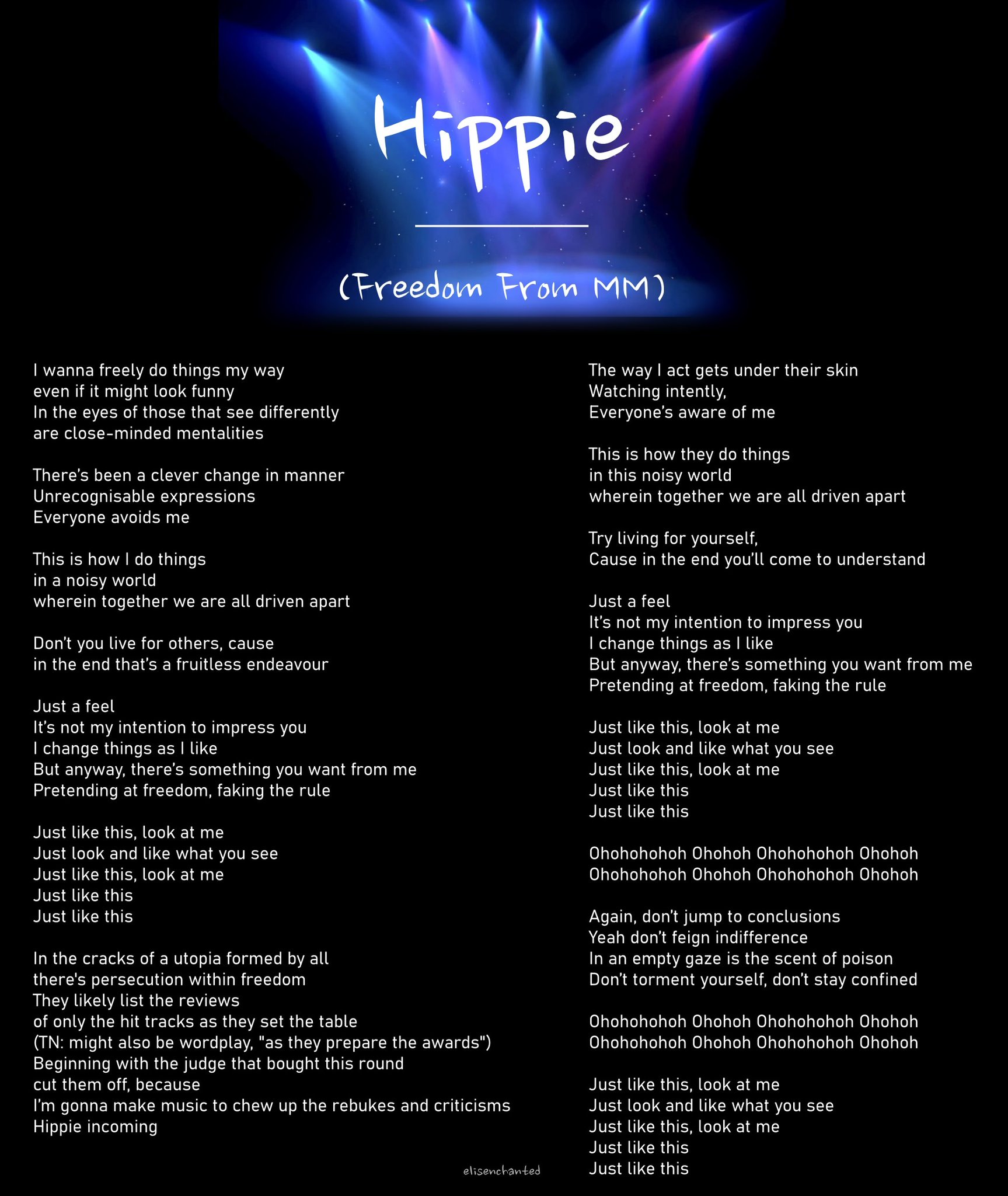 mars on X ONEWE Hippie Freedom from MM english lyrics translation Don t you live for others cause in the end that s a fruitless endeavour ONEWE https t OlccU9uUG0
