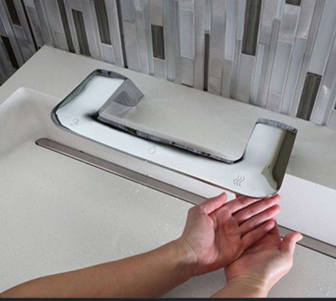unrelatable_me's tweet photo. Sink review: At first this looks like an exciting, innovative design. However the lack of a  proper draining feature causes water to pool in the bottom Then when you go to dry your hands the water is blown about the entire bathroom in an effectual shower. 1/10 stars for deception https://t.co/uCFYceXMpX