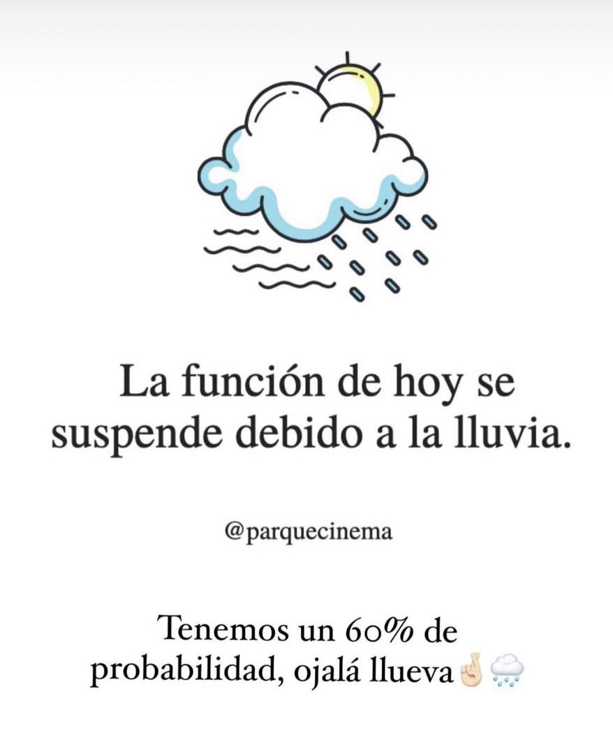 SanPedroNL's tweet photo. ⚠️Se suspende #ParqueCinema por alta probabilidad de lluvia 🌧
👉Nos vemos en la próxima función para seguir disfrutando del cine en el parque 🎥🌳✨ https://t.co/U2UGOjLt7y