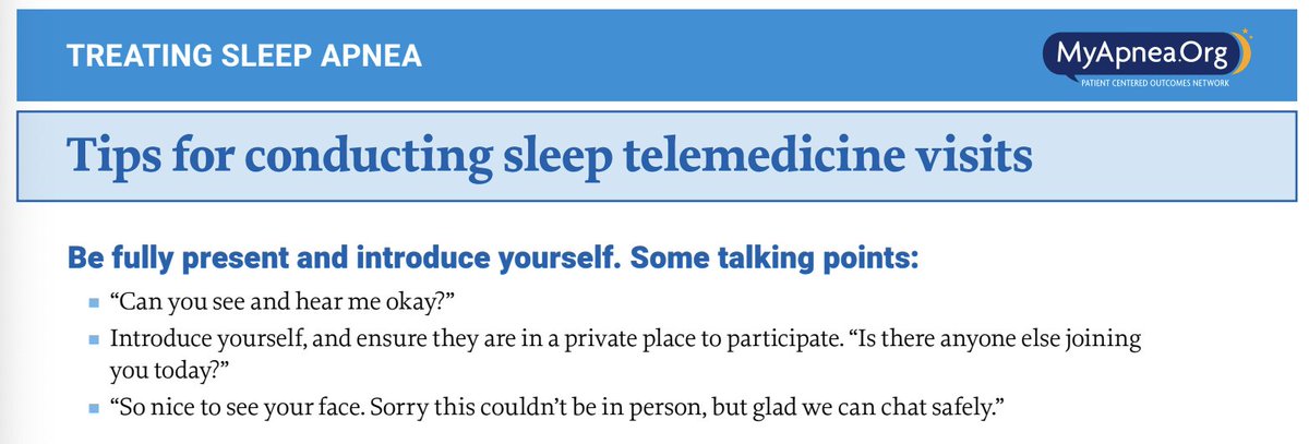 Calling all #SleepProviders: Conducing more #telemedicine after COVID? Find our tips on optimizing time with your patients on web-based platforms at @MyApnea #ClinicalPearls myapnea.org/resources