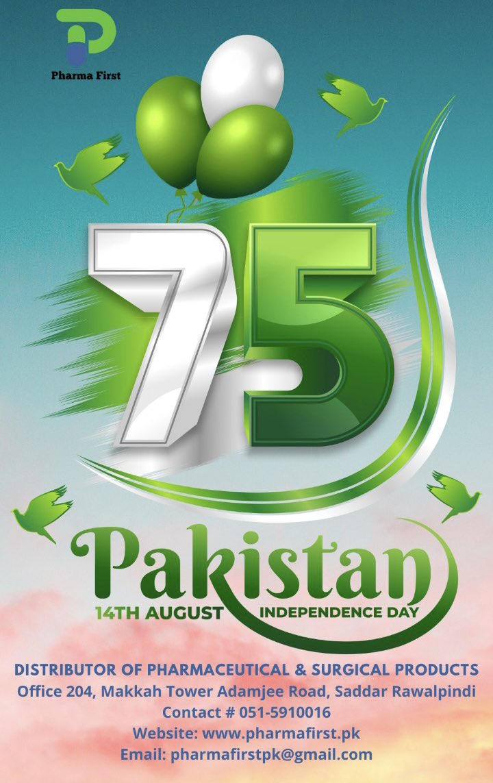 PharmaFirst2's tweet photo. We celebrate 75 years of Pakistan's independence, 

Azaadi Mubarak! Pakistan Zindabad #PakistanZindabad #14thaugust2022 #PakistanIndependenceDay2022 https://t.co/pus3TCmfr2