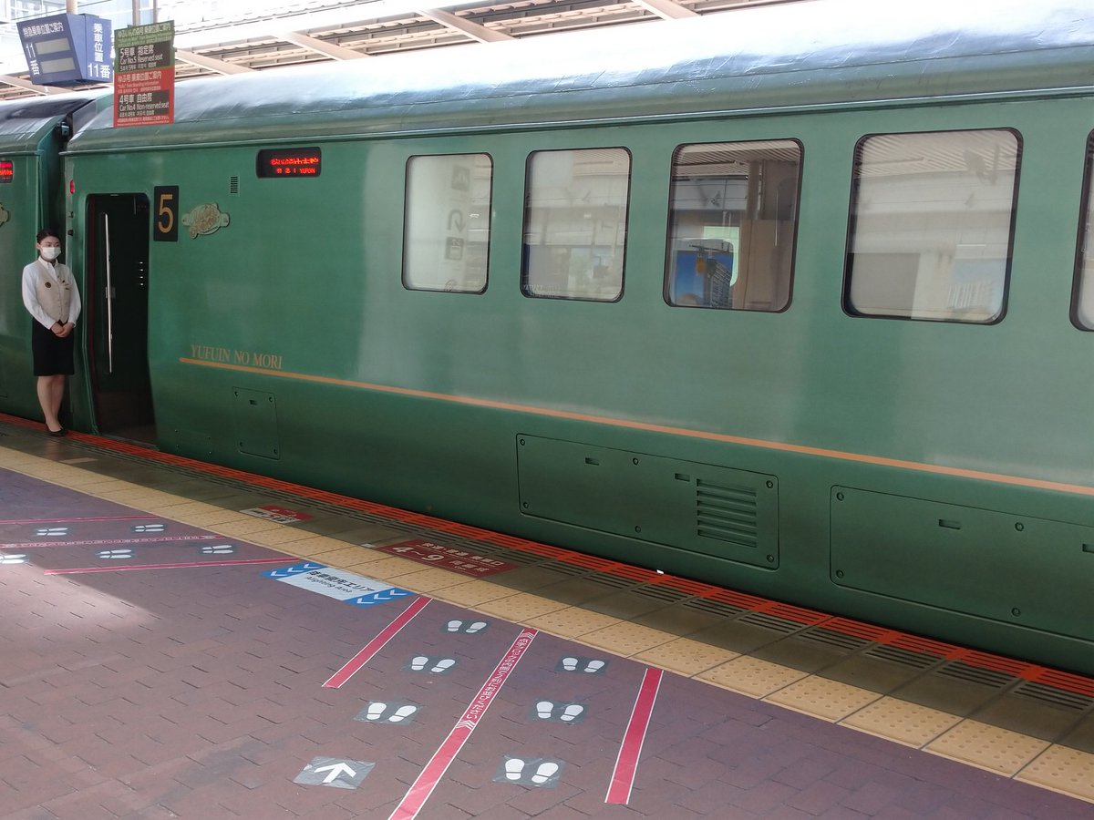 horn1024's tweet photo. 今日は久留米でドラクエコンサート。
高速の渋滞、が心配なので、初めてJRで行きます。
いつもと違うホームに来ると、特急湯布院の森がいました。
思ったより、古めかしい。 https://t.co/ZiKdpbmEJd
