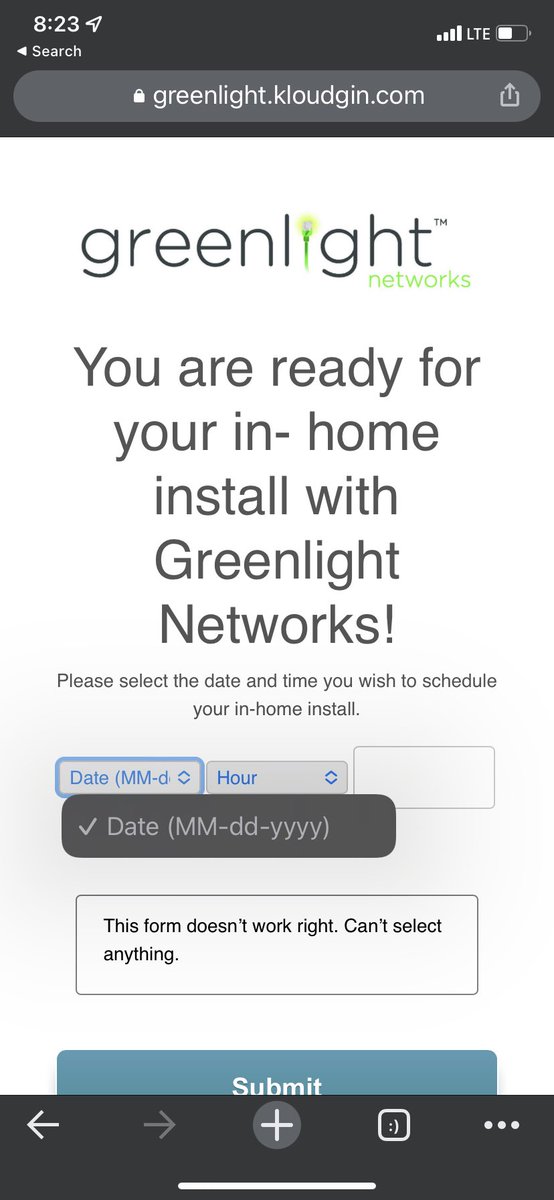 dccircuit's tweet photo. @GreenlightFiber I want to schedule my installation, but your form isn’t letting me. https://t.co/KMRtCGrkef