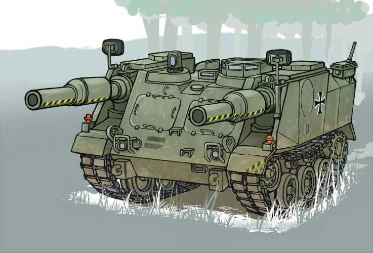 「これね。双砲身ケースメイト戦車コンセプトの射撃試験車。 」|名城犬朗 C101二日目ア52bのイラスト