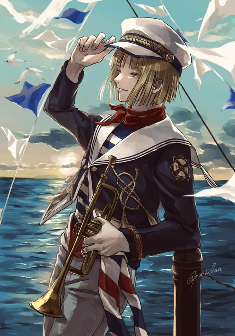 ポート・ウェアルーク夕暮れの海も似合いそう#twstファンアート 