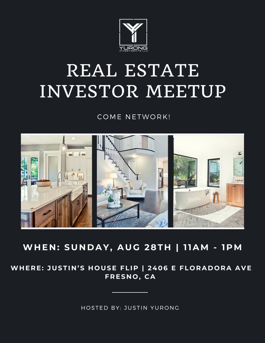 JustinYurong's tweet photo. I’m hosting another FREE real estate investor meetup in Fresno! Last event had over 60 people. Limited capacity. Sign up at the link in my bio! https://t.co/O3zGbcsFLT