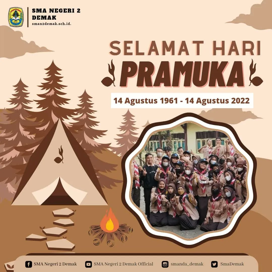 smanda_demak's tweet photo. Tumbuhlah menjadi tunas bangsa yang selalu berkarya dan berprestasi sebagai perekat NKRI.

Selamat Hari Pramuka ke-61 Tahun 
"Mengabdi Tanpa batas, untuk Membangun Ketangguhan Bangsa"

Smanda, siap, jaya, berpreatasi!
@Pramuka_Jateng @kwarcabdemak  @cabdindikwil2 #pramukasmanda https://t.co/g8FAAgA2XL
