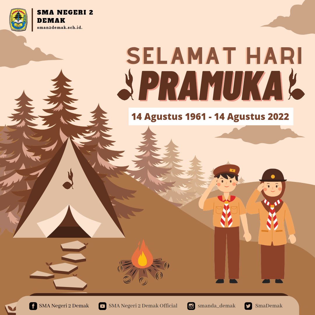 smanda_demak's tweet photo. Tumbuhlah menjadi tunas bangsa yang selalu berkarya dan berprestasi sebagai perekat NKRI.

Selamat Hari Pramuka ke-61 Tahun 
"Mengabdi Tanpa batas, untuk Membangun Ketangguhan Bangsa"

Smanda, siap, jaya, berpreatasi!
@Pramuka_Jateng @kwarcabdemak  @cabdindikwil2 #pramukasmanda https://t.co/g8FAAgA2XL