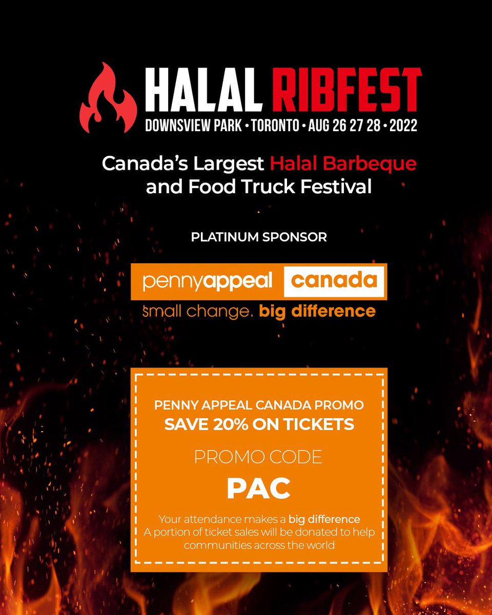 PennyAppealCa's tweet photo. Join @HalalRibfest at Canada’s largest Halal BBQ festival! 

Proceeds from your ticket sales will go towards empowering people in need around the world. 

#halalribfest #halal #bbq #halalbbq https://t.co/oTuuh5m1ML