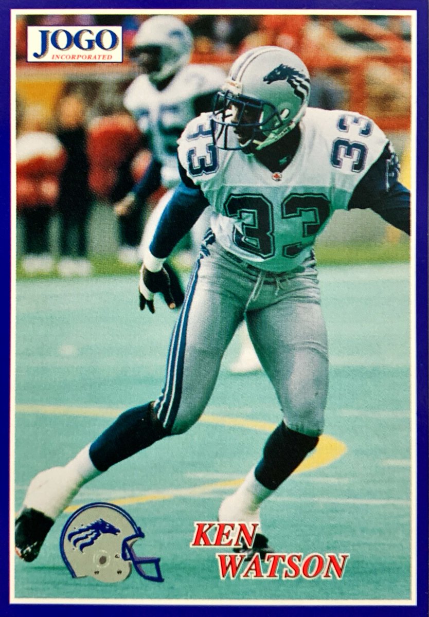 CFLUSACards's tweet photo. Ken signed with Baltimore as a free agent in 1994 after 3 seasons with @calstampeders  and 2 with @BCLions. He entered the 1995 season with career totals of 82 games played.

Ken Watson #BaltimoreStallions - 1995 JOGO #CFL #123

#CFLUSACards #TradingCards #Football https://t.co/zIGR0kv62W