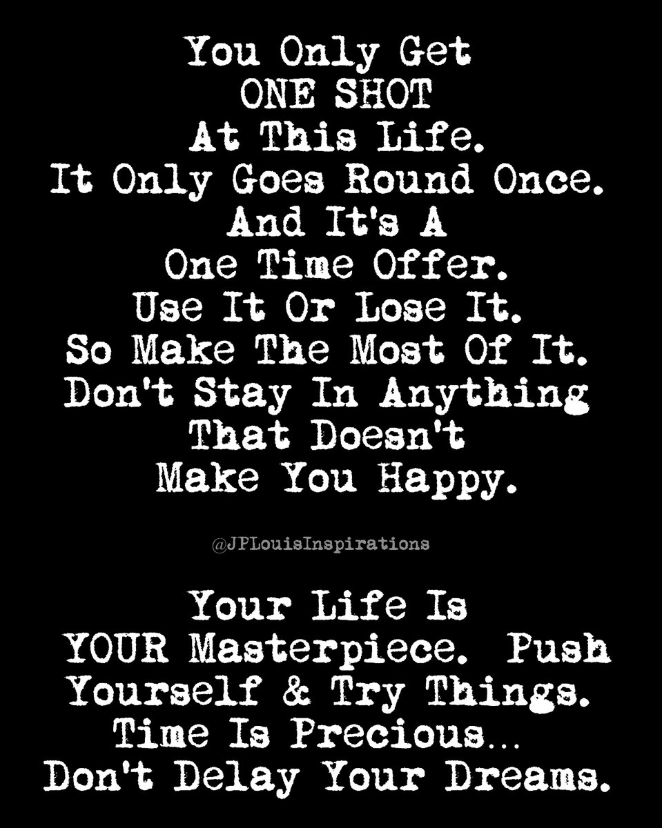realjplouis's tweet photo. ღ We Only Get One Shot At Life. Wake Up & Do ALL The Thing That Make Your Heart Happy. Make It Memorable.
Now’s The Time. Go Do It 🎈 Wake Up & Live ☺💜 ~
#BeConfident #Live #NewBeginning #Intention #Purpose #NotTomorrow #Inspiration #JPLouis https://t.co/708pl7CzvH