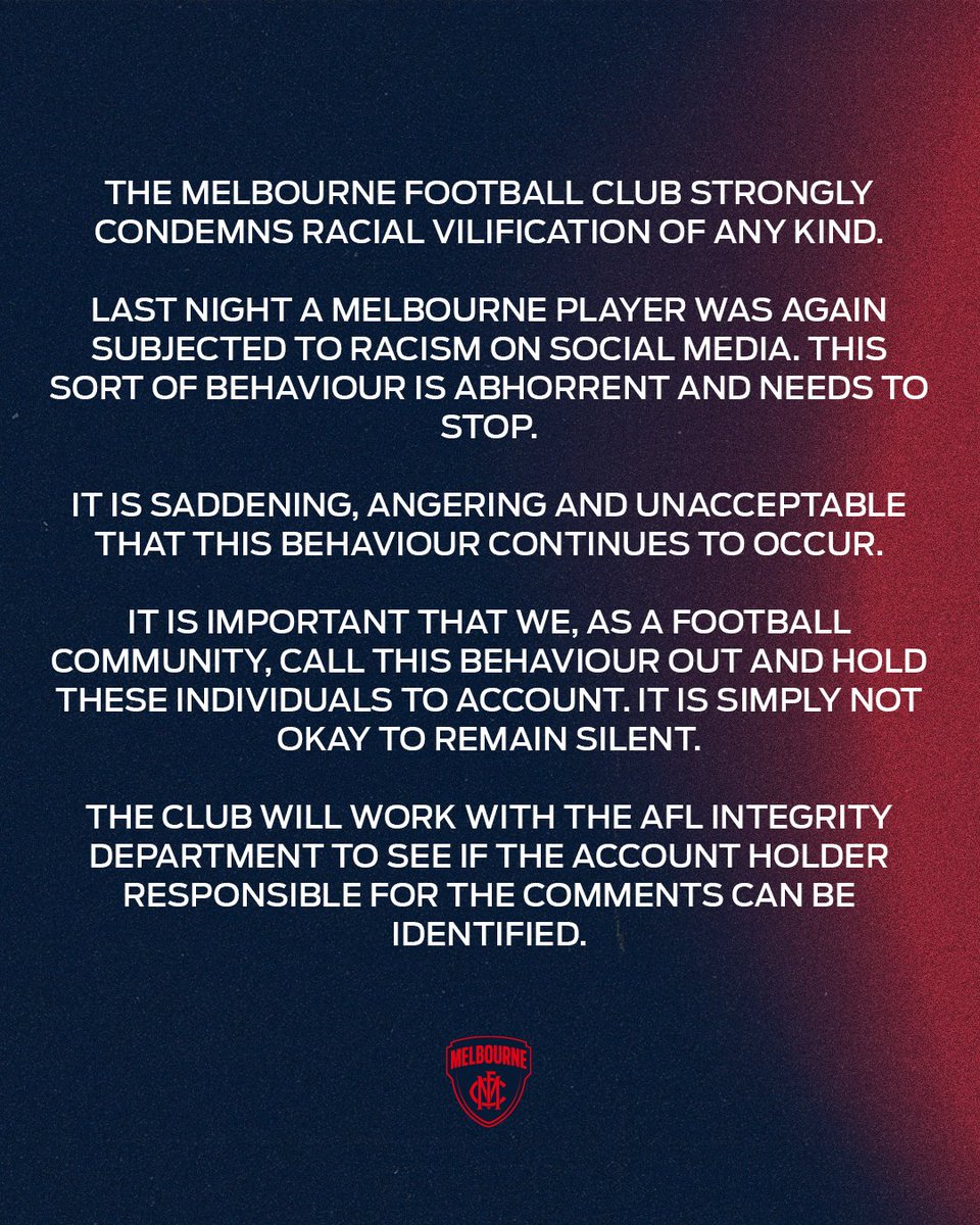 melbournefc's tweet photo. This is not okay + it must stop. https://t.co/2BUUgT366B