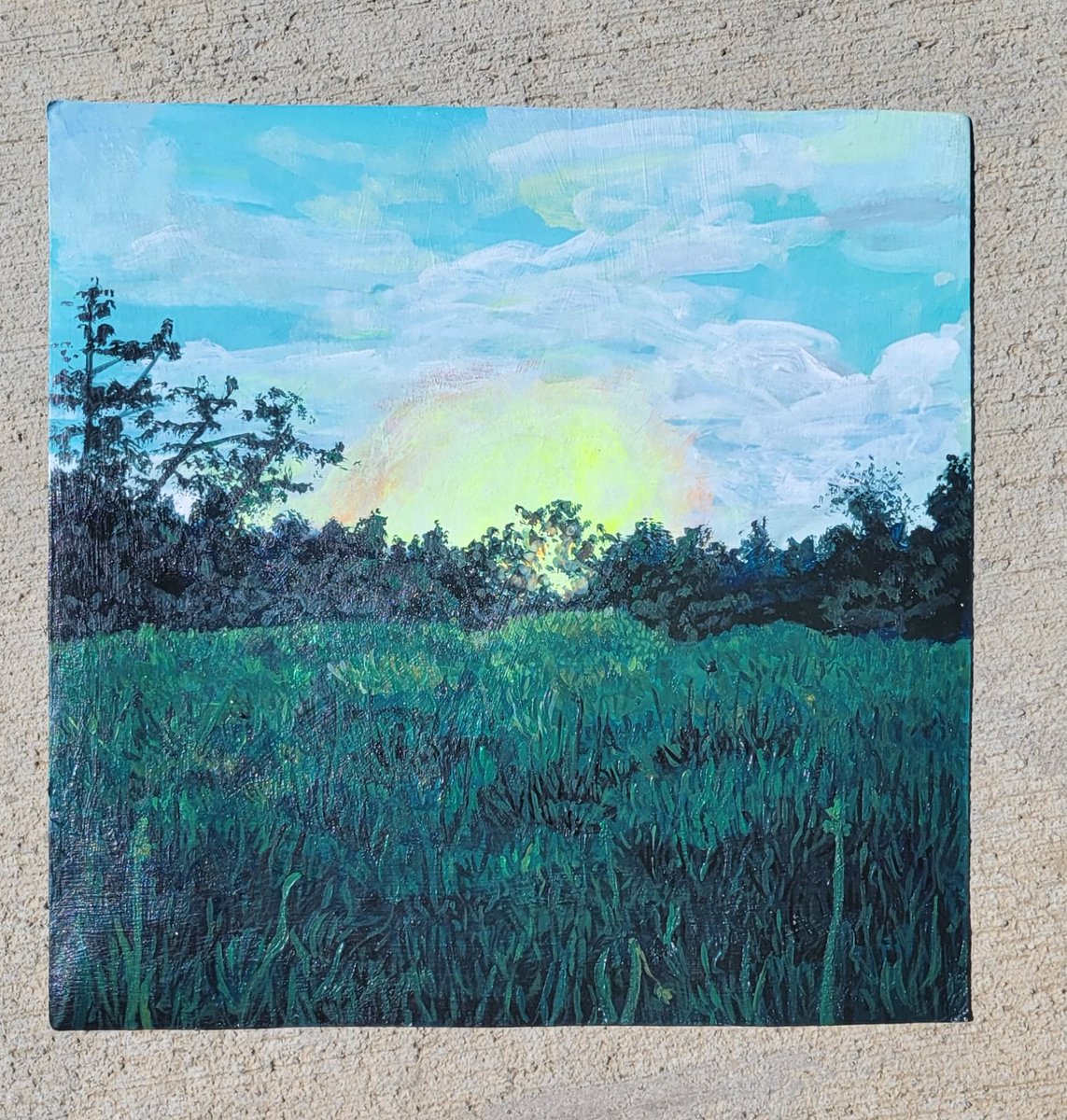 Craftmancy's tweet photo. Hazy morning 

#acrylicpainting #artistsontwitter #landscape #grass #prarie https://t.co/p7ugsyxkw5