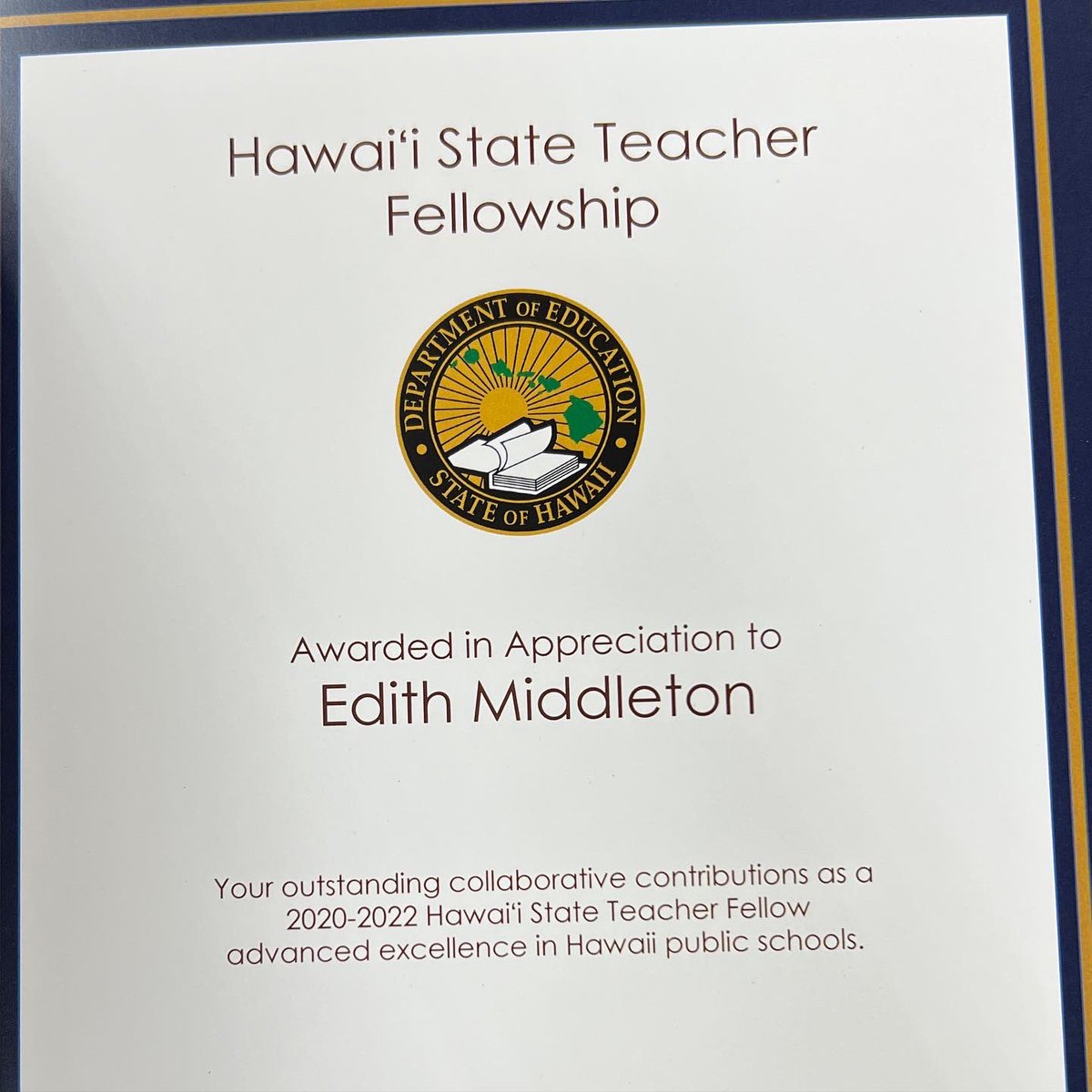 TeachEPM12's tweet photo. So excited to receive my @808TFellows ALUMNI title and grateful for all the learning about @HIDOE808 the last two years with my amazing cohort @mcdonald_kecia @Kalynch211 @ZacharyMorita @hiMATHgirl @Jess_Mariela @MrAgtarap @TeachingWStyle @tskawaui Here’s to pushing forward! https://t.co/yqNOCUSLVP
