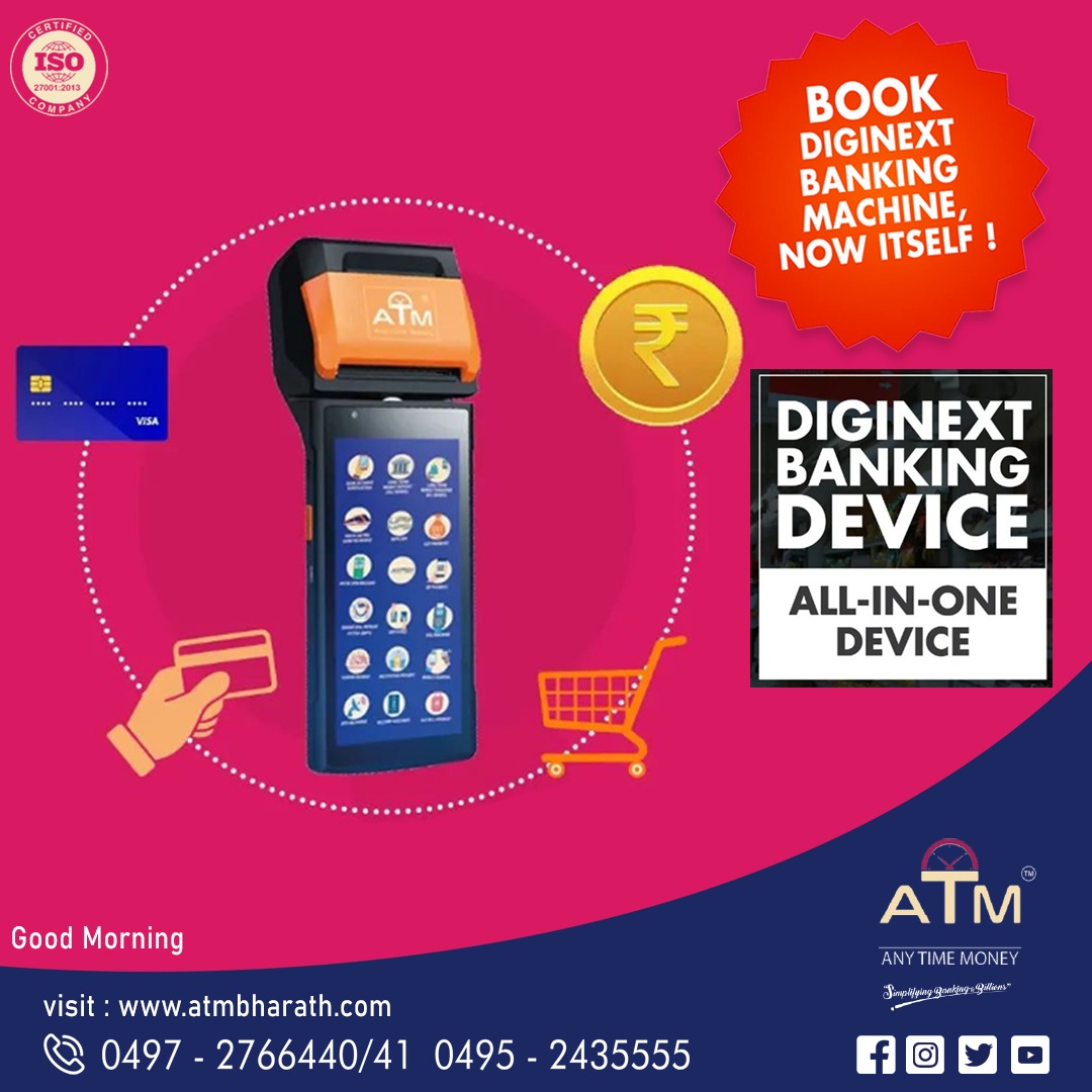 Anytimemoneyltd's tweet photo. Financial transactions at your fingertips. Book your device now itself.
Email  : customercare@atmbharath.com
Website : https://t.co/bD0eKVRlzd 

#atm #diginextbankingdevice #bbps #pos #microatm #dmts #doorstepdelivery #doorstep #fintech #mtss #financialservices #franchise https://t.co/nAa1zyZCtI