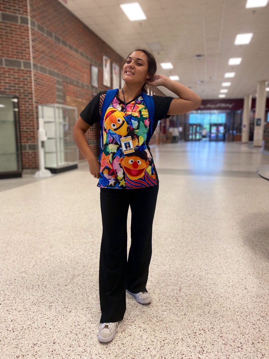 SELadyMustangs's tweet photo. Our shooter @laneyd25 showing off her scrubs yesterday! She’s in sports medicine this year and does WBL at the local elementary schools , working hands on with the nurses. Our future! ❤️ https://t.co/bLxXcMhHo2