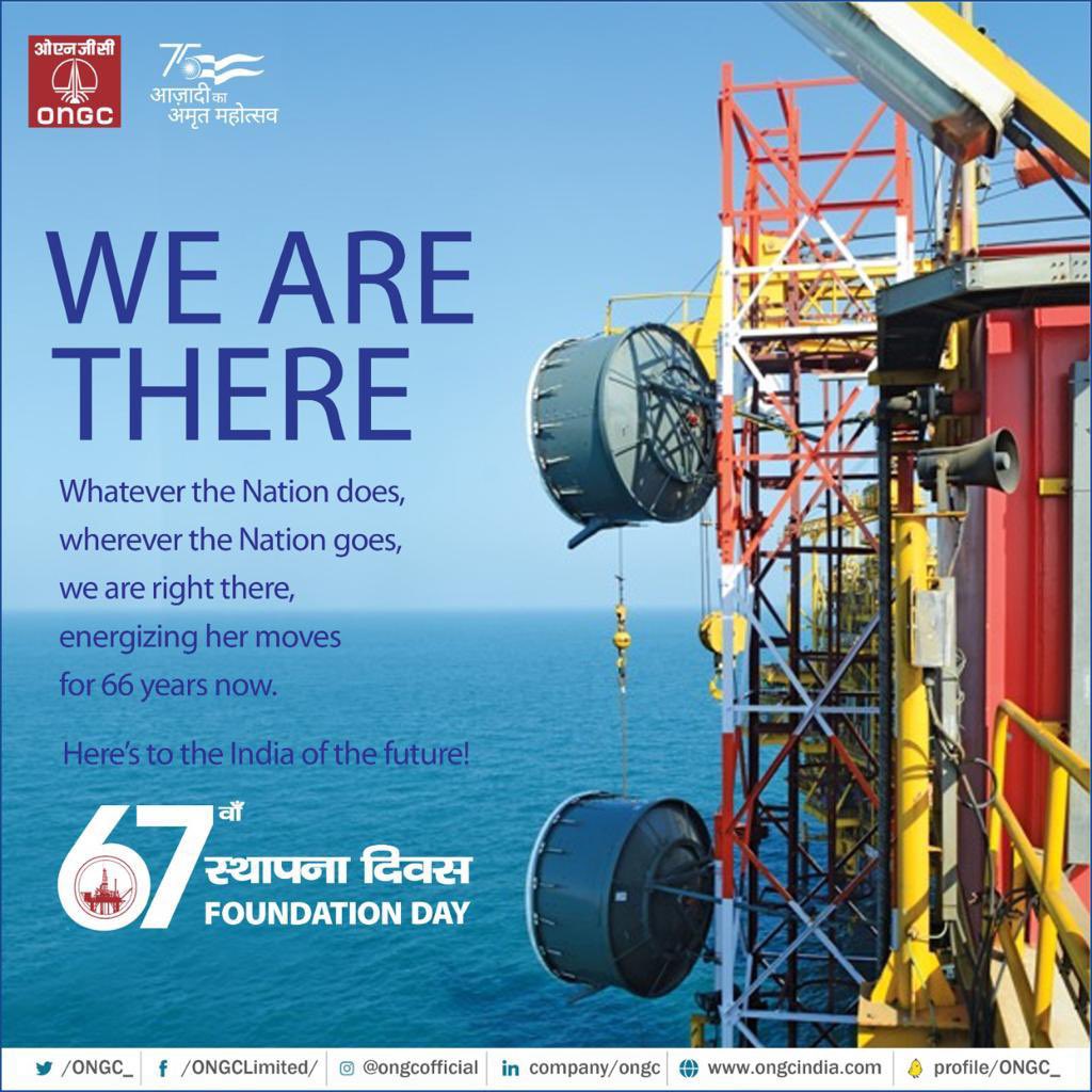 ONGC_'s tweet photo. As we approach the 76th year of Indian Independence after #AzadiKaAmritMahotsav, #ONGCCelebrates 67 years of strengthening India’s #Energy landscape. From oilfields to renewables. 
The future is with us.
🇮🇳
@PetroleumMin @HardeepSPuri @Rameswar_Teli 
#67YearsOfONGC
#YouAreEnergy https://t.co/1esU17WBDY