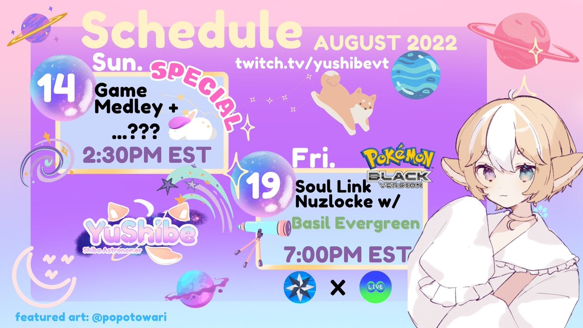 EvtLive's tweet photo. Our Shiba Astronomer is staying busy this coming week! Starting out Sunday with an IRL Collab with Gen-mate @ChiyomeVT and then finishing the week a collab with @InfiniLive's @atelier_basil! Please look forward to these exciting events coming!
#VtubersUprising #Vtuber #EVTLive https://t.co/Ga5kGqpllH