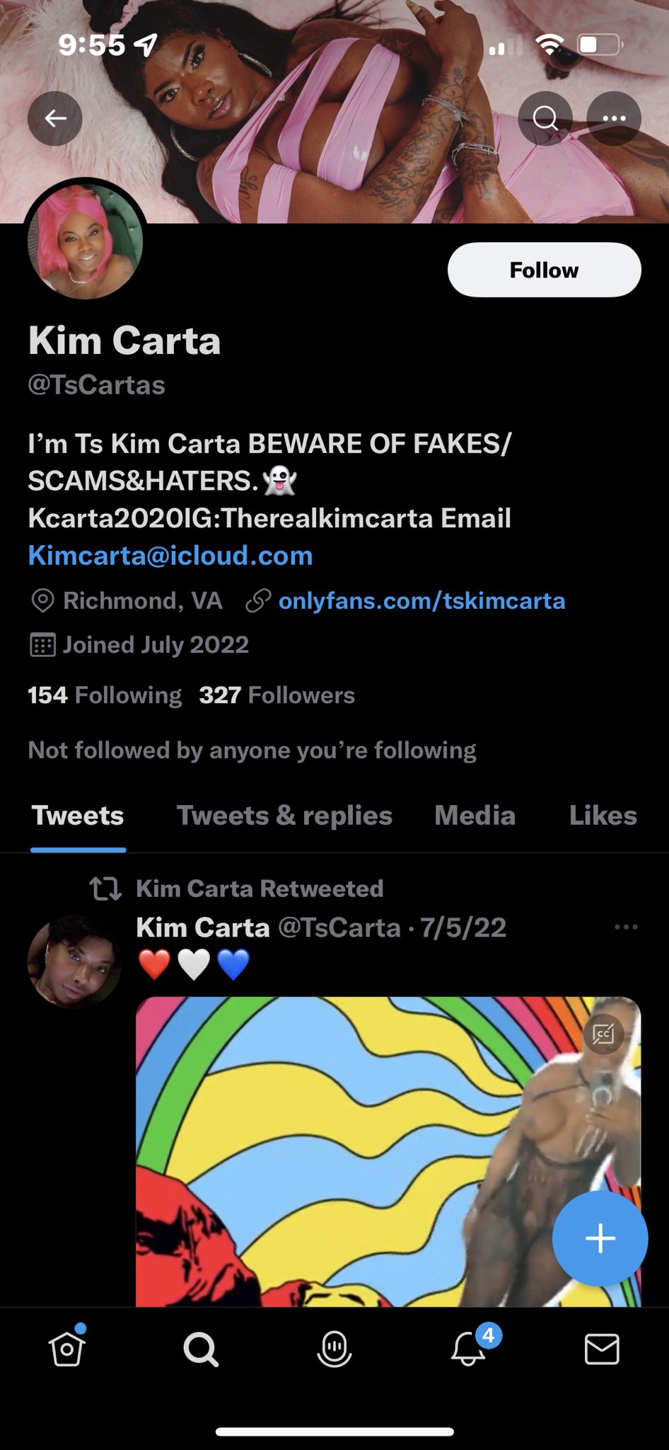 Kim Carta on Twitter: "This is a fake account it was changed from tscartaa to tscartas after i