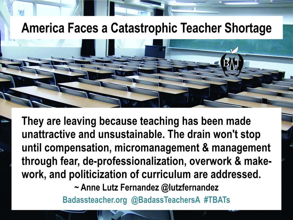 Every single thing that is driving teachers out of the profession they love can be fixed. All that's needed is the political will. It's time for the public to speak up in defense of teachers &amp; public schools. #TBATs .<a href="/FLBATsA/">@FLBATs</a> .<a href="/GeorgiaBATs2/">@GeorgiaBATs</a> .<a href="/AlabamaBATs/">AlabamaBATs</a> .<a href="/NoCarolinaBATs/">NoCarolinaBATs</a>