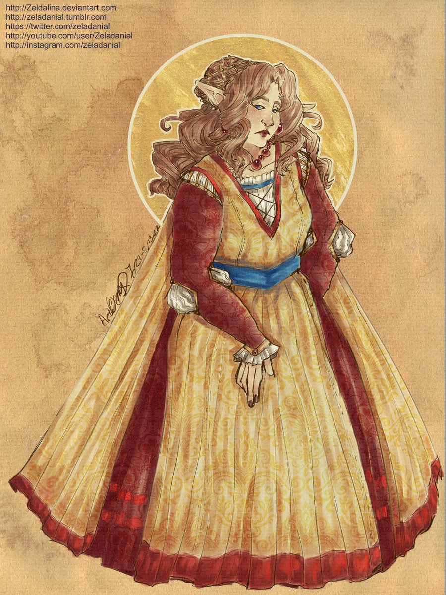 zeladanial's tweet photo. LoZ/AoL Zelda in 1480s-1490s-inspired Florentine dress, for the July art prompt in the Sephiroth smash bros discord.

Timelapse in replies. 

Mediums: Wacom Cintiq 22, Clip Studio Paint

#Legendofzelda #princessZelda #fanart #digitalart https://t.co/pJUY93qgvY