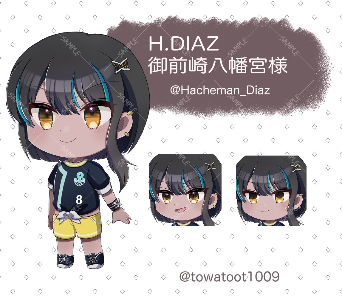 この度、御前崎八幡宮様（@Hacheman_Diaz ）のミニキャラを描き起こ