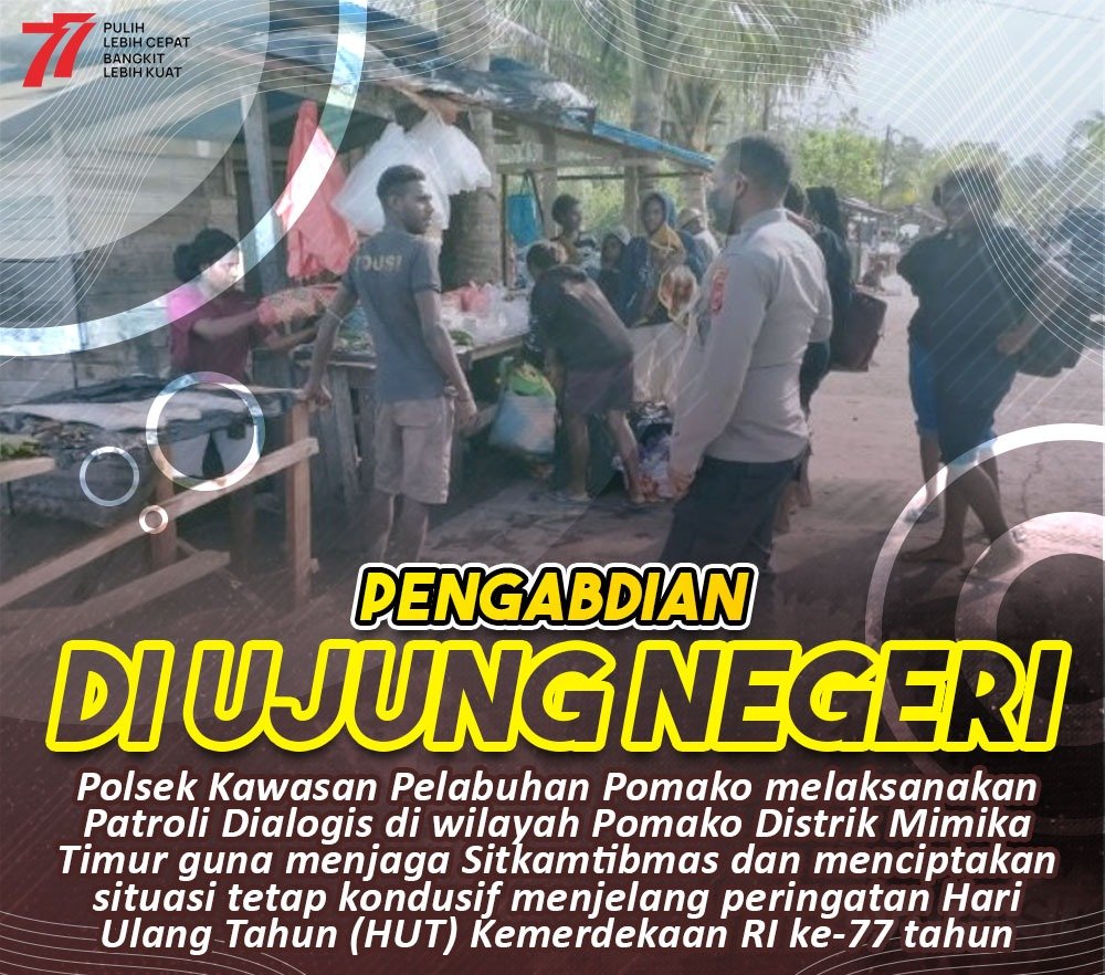 babarengancom's tweet photo. Pengabdian Polri Diujung Negeri

Polsek Kawasan Pelabuhan Pomako melaksanakan patroli Dialogis di wilayah Pomako Distrik Mimika Timur guna menjaga sitkamtibmas menjelang HUT Kemerdekaan RI ke-77

#MengabdiJagaNegeri
Bangun Generasi Bangsa https://t.co/MrtmdJ4hrQ