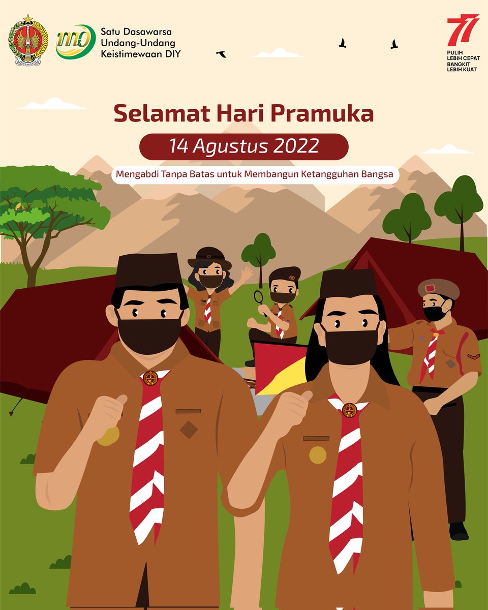 humas_jogja's tweet photo. Selamat Hari Pramuka yang ke 61 untuk semua Pramuka Indonesia.

Semoga Pramuka selalu jadi wadah positif bagi anak bangsa untuk belajar dan berkarya.

Membentuk karakter mandiri dan suka membantu sesama.

#HariPramuka #pramuka #KwardaDIY #JogjaIstimewa https://t.co/I0xZXWmiDa